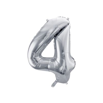 Pallone Palloncino gigante in foil mylar 86 cm NUMERO 4 colore ARGENTO