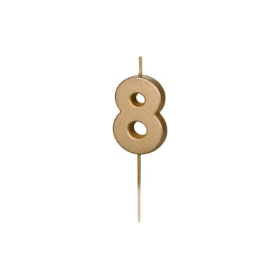 Candela compleanno numero 8 colore ORO METALLIZATO - 4.5 cm