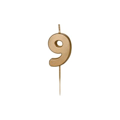 Candela compleanno numero 9 colore ORO METALLIZATO - 4.5 cm