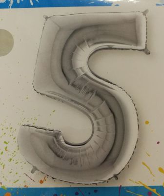 Pallone Palloncino gigante in foil mylar 100 cm NUMERO 5 cinque ARGENTO