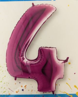 Pallone Palloncino gigante in foil mylar NUMERO 4 quattro FUXIA 100 cm