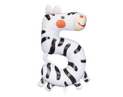 Palloncino FOIL MYLAR numero 5 a forma di ZEBRA 68x98 cm