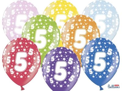 6 PALLONCINI lattice 30 cm numero 5 COMPLEANNO 5 ANNI