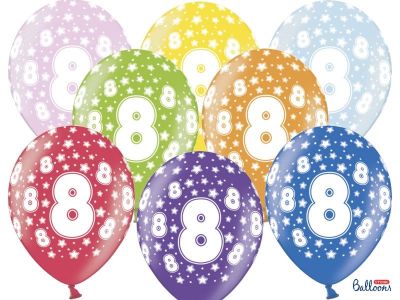 6 PALLONCINI lattice 30 cm numero 8 COMPLEANNO 8 ANNI