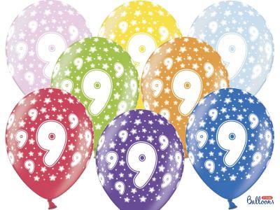 6 PALLONCINI lattice 30 cm numero 9 COMPLEANNO 9 ANNI