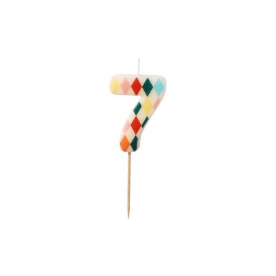 Candela compleanno numero 7 motivo Rombi Colorati - 5.5 cm
