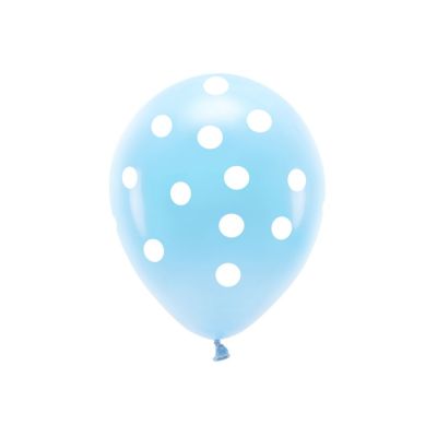 6 PZ Palloncino lattice ecologico 33cm CELESTE BABY pastello POIS Bianco