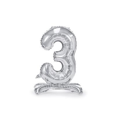 Palloncino FOIL MYLAR con base numero 3 ARGENTO 70 cm