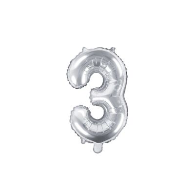 Palloncino FOIL MYLAR numero 3 ARGENTO 35 cm