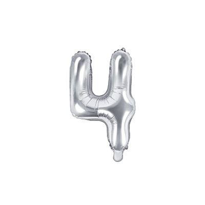 Palloncino FOIL MYLAR numero 4 ARGENTO 35 cm