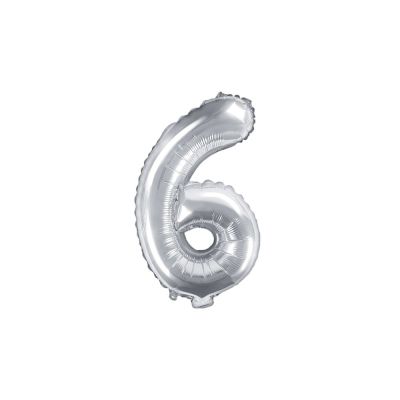 Palloncino FOIL MYLAR numero 6 ARGENTO 35 cm