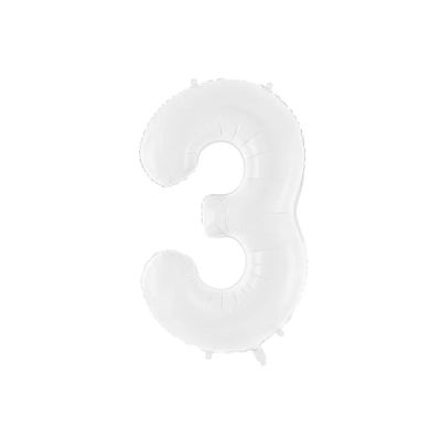Palloncino FOIL MYLAR numero 3 colore BIANCO da 86 cm