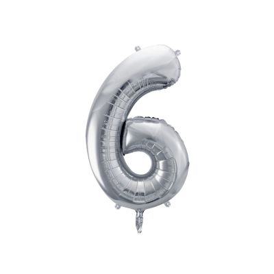 Pallone Palloncino gigante in foil mylar 86 cm NUMERO 6 colore ARGENTO