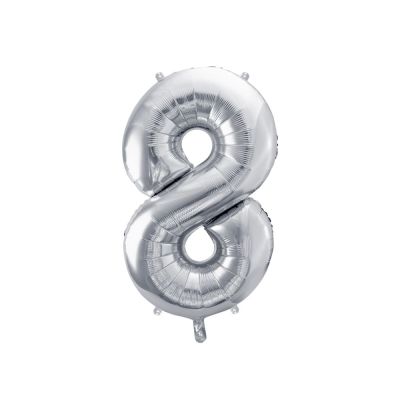 Pallone Palloncino gigante in foil mylar 86 cm NUMERO 8 colore ARGENTO