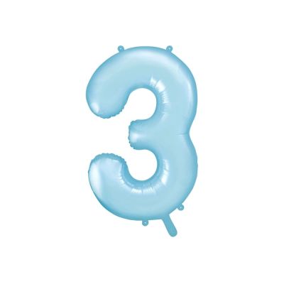 Palloncino in foil mylar numero TRE 3 CELESTE da 86 cm