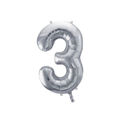 Pallone Palloncino gigante in foil mylar 86 cm NUMERO 3 colore ARGENTO