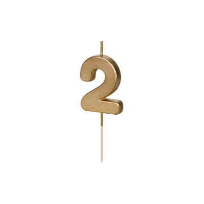 Candela compleanno numero 2 colore ORO METALLIZATO - 4.5 cm