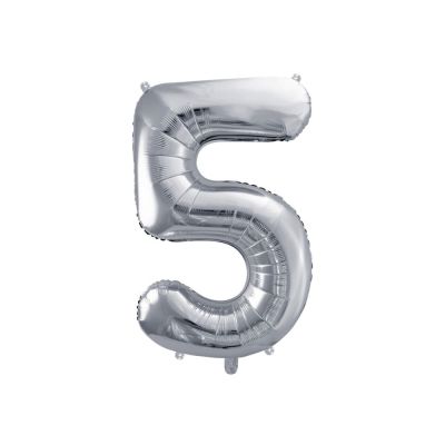 Pallone Palloncino gigante in foil mylar 86 cm NUMERO 5 colore ARGENTO