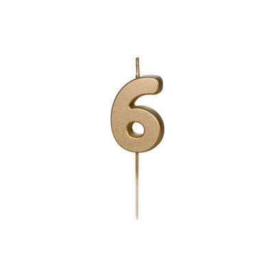 Candela compleanno numero 6 colore ORO METALLIZATO - 4.5 cm