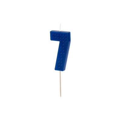 Candela compleanno numero 7 motivo a mattoni colore BLU - 6 cm