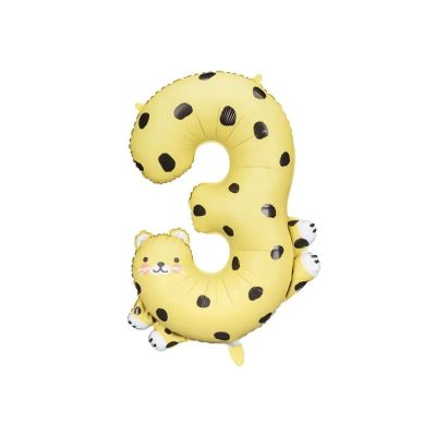 Palloncino FOIL MYLAR numero 3 a forma di GHEPARDO 68x98 cm