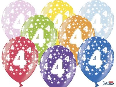 6 PALLONCINI lattice 30 cm numero 4 COMPLEANNO 4 ANNI