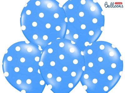 50 PALLONCINI lattice 30 cm AZZURRO POIS BIANCHI decorazione compleanno