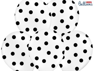 50 PALLONCINI lattice 30 cm BIANCO POIS NERI decorazione compleanno