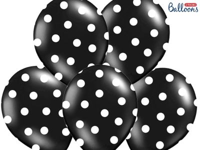 50 PALLONCINI lattice 30 cm NERO POIS BIANCHI decorazione compleanno