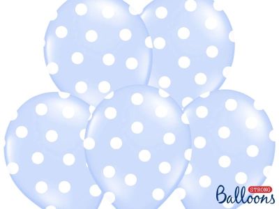 50 PALLONCINI lattice 30 cm CELESTE POIS BIANCHI decorazione BATTESIMO C