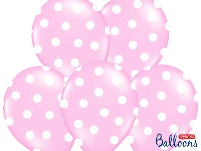 6 PALLONCINI lattice 30 cm ROSA POIS BIANCHI decorazione BATTESIMO COMPL