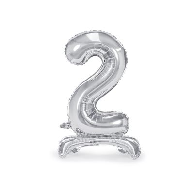 Palloncino FOIL MYLAR con base numero 2 ARGENTO 70 cm