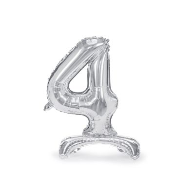 Palloncino FOIL MYLAR con base numero 4 ARGENTO 70 cm