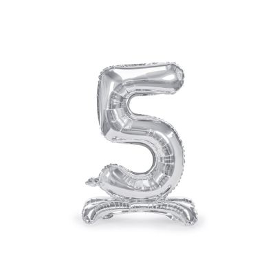 Palloncino FOIL MYLAR con base numero 5 ARGENTO 70 cm