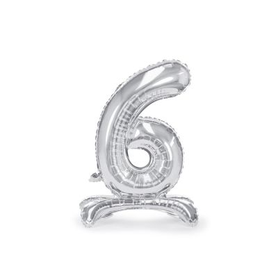Palloncino FOIL MYLAR con base numero 6 ARGENTO 70 cm