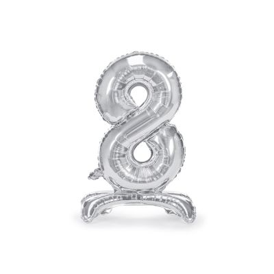Palloncino FOIL MYLAR con base numero 8 ARGENTO 70 cm