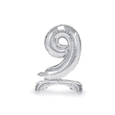 Palloncino FOIL MYLAR con base numero 9 ARGENTO 70 cm