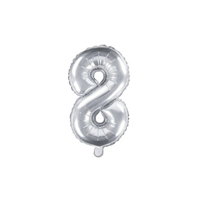 Palloncino FOIL MYLAR numero 8 ARGENTO 35 cm