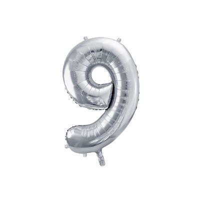 Pallone Palloncino gigante in foil mylar 86 cm NUMERO 9 colore ARGENTO