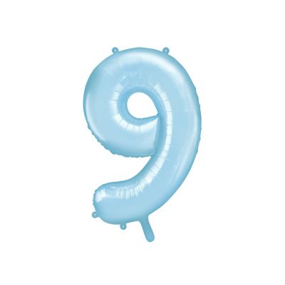 Palloncino in foil mylar numero NOVE 9 CELESTE da 86 cm