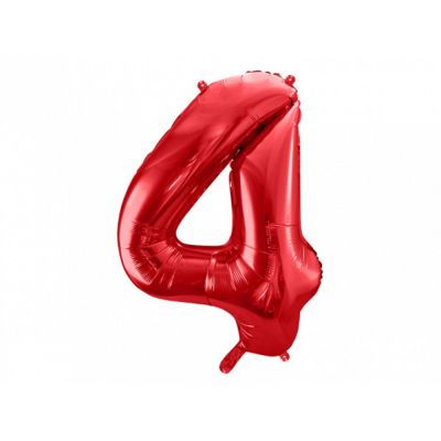 Pallone Palloncino gigante in Foil Mylar NUMERO 4 QUATTRO 86 cm ROSSO